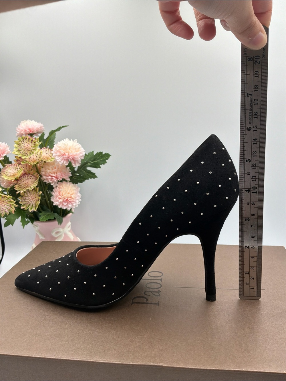Linea Paolo Black Pointed-Toe Pumps with Silver Stud Accents - Picture 7 of 7
